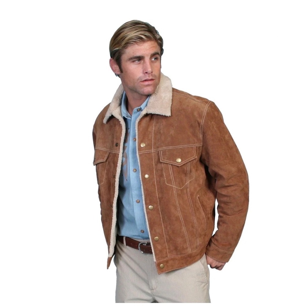Scully Mens XXL Genuine Suede Leather Shearling Lined Western Trucker Jacket 113